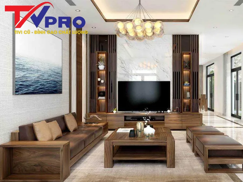 Phòng khách rộng phù hợp khi mua tivi 65 inch cũ